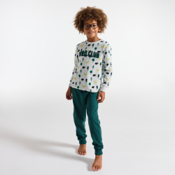 بيجاما قطعتان مخملية مطبوع عليها بطة، اللون أزرق، للأولاد